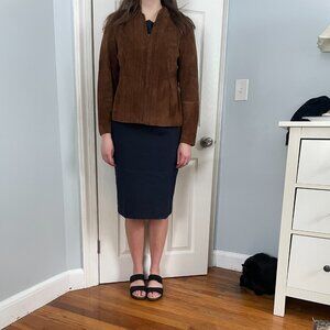 Chico’s tan suede leather jacket with ruffle detail (M / Chico's 1)